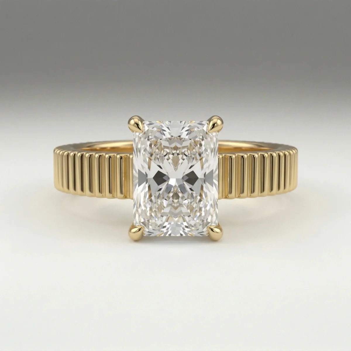 Aurex – Radiant Fluted Solitaire Lab Grown Diamond Engagement Ring Online | Primira Luxury