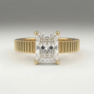 1.00ct Lab Grown Diamond Radiant Solitaire Ribbed Fluted Band Ring in 14K Gold