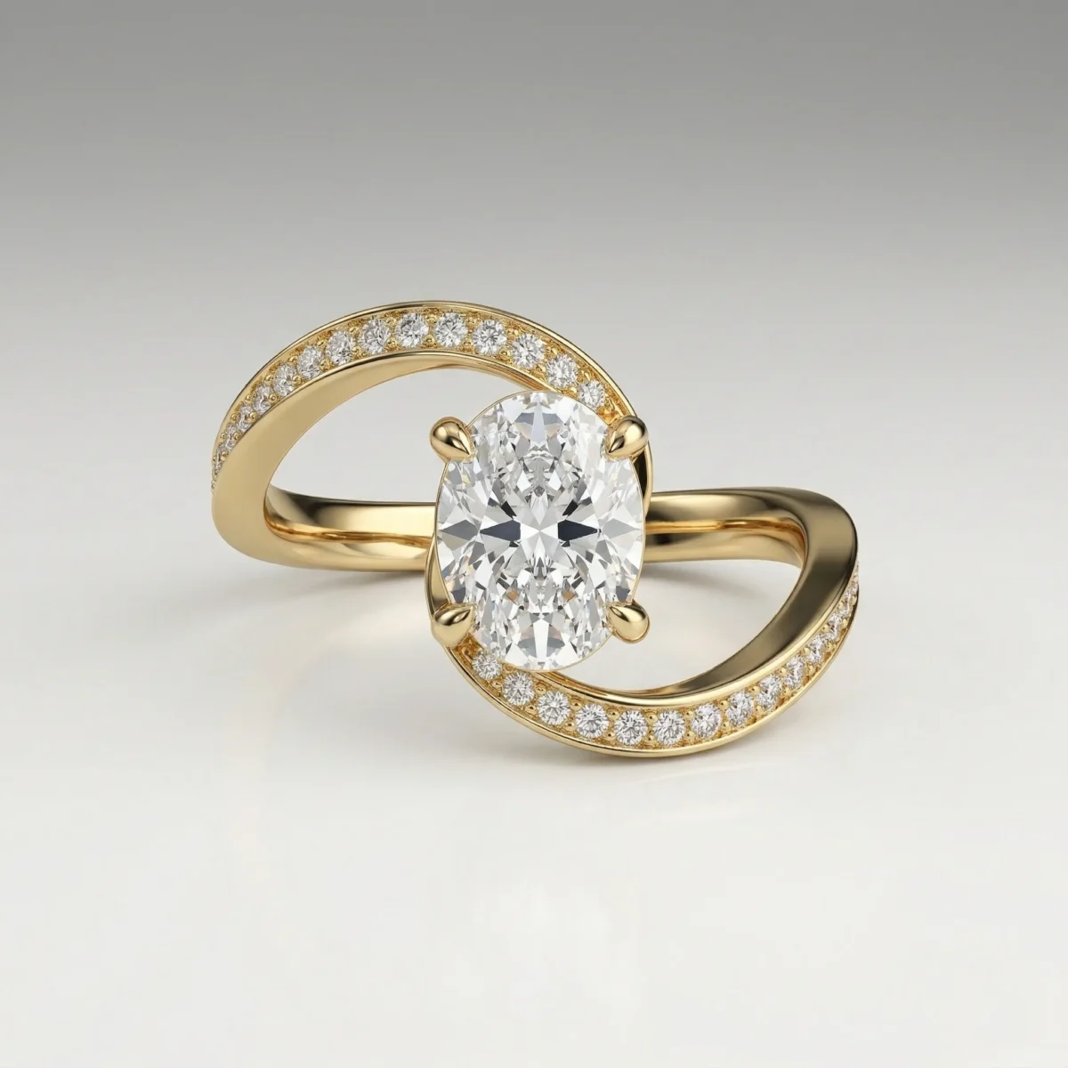 Aureve – Oval Bypass Pavé Lab Grown Diamond Engagement Ring Online | Primira Luxury