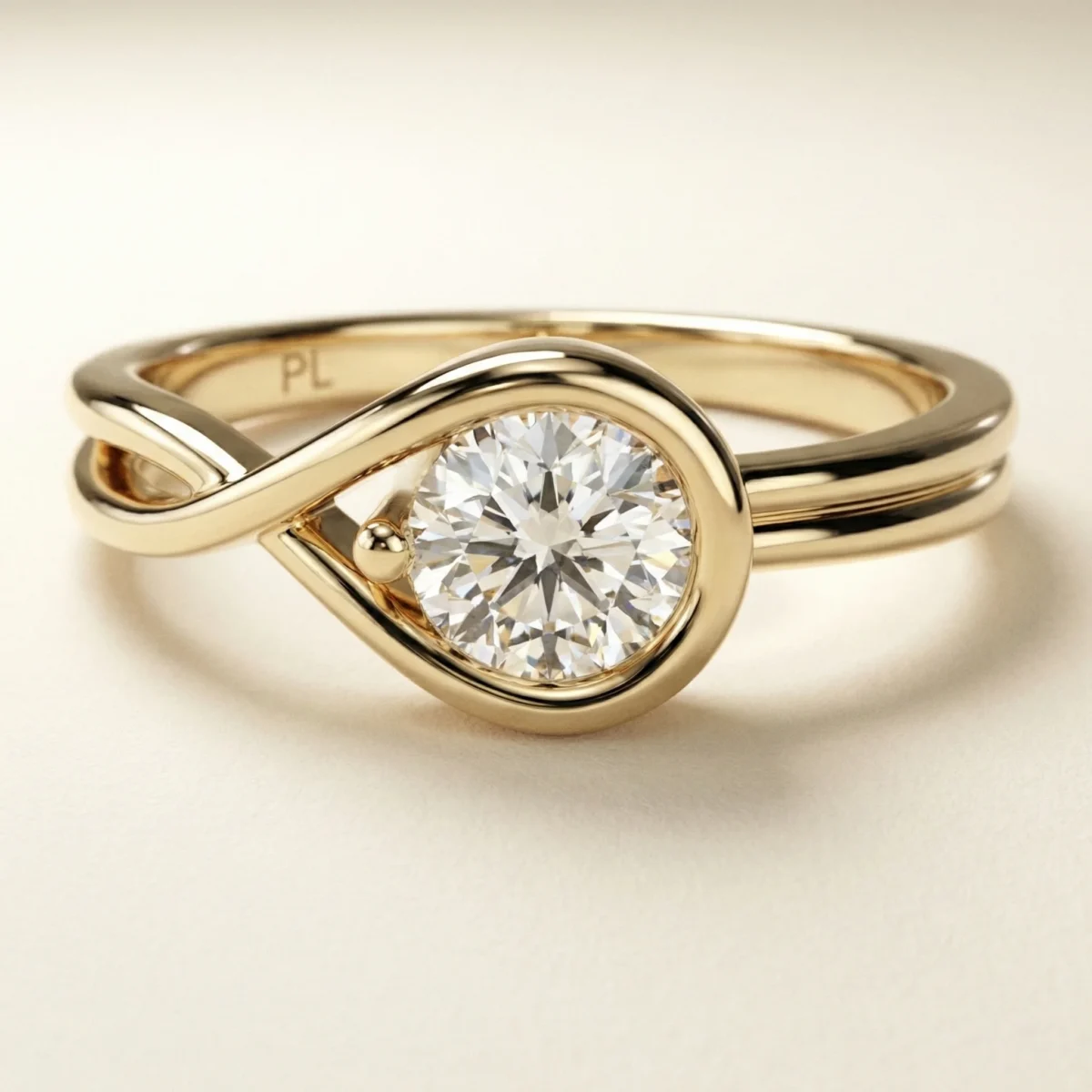 Round brilliant 0.75 ct lab grown diamond bypass bezel engagement ring in yellow gold