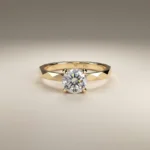 1 carat round brilliant lab grown diamond hidden halo engagement ring with geometric band in yellow gold